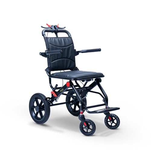 Frido Foldable Travel Wheelchair | Lightweight, Portable & Compact Wheel Chair for Travel, Seniors & Patients | Comfortable Foldable Wheel Chair for Short-Distance Mobility | 9.5 KG Durable Frame